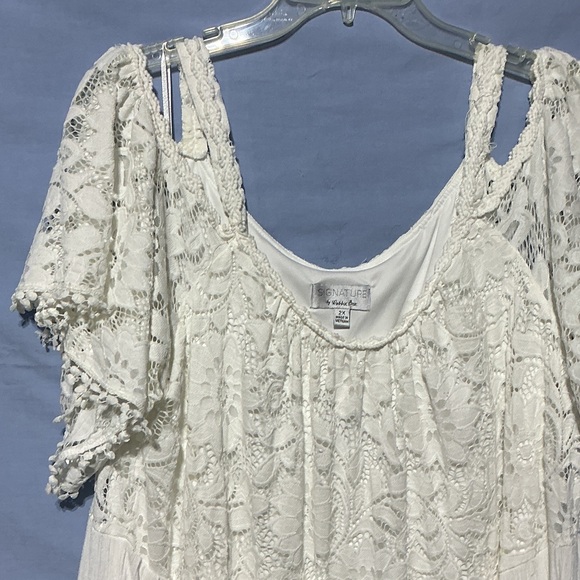 Signature by Robbie Bee White Cold Shoulder Womens  Lace Babydoll Dress Sz 2X - Picture 4 of 7